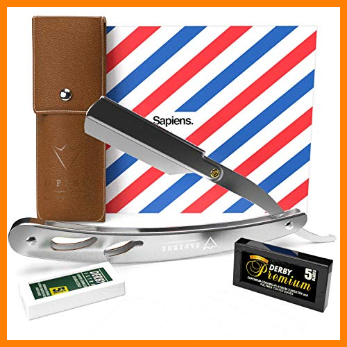 【 Mejor precio en oferta de 】✔️ Navaja de Afeitar de Barbero de Sapiens - Accesorio Profesional de Afeitado y Cuidado de Contorno de Barba con 10 Cuchillas Derby (o sea 20 Hojillas Simples) - Silver Edition