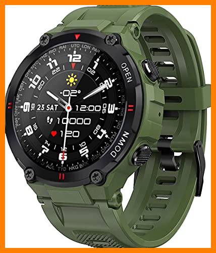 【 Mejor precio en oferta de 】✔️ ANSUNG Relojes Inteligente Hombre,Smartwatch con Llamadas Pulsómetro,Presión Arterial, Monito de Sueño,Podómetro Pulsera Reloj para Android iOS y Xiaomi Huawei( Ejército Verde)