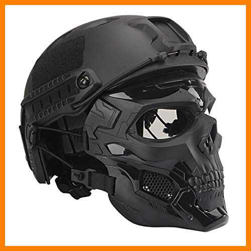 【 Mejor precio en oferta de 】✔️ WTZWY Casco táctico Fast BJ con Calavera Máscara Facial Completa - Equipo de protección Ajustable para Airsoft Paintball Casco Ligero antidisturbios