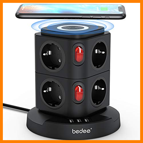 【 Mejor precio en oferta de 】✔️ bedee Regletas Enchufes, Regleta Vertical Enchufes de 8 Tomas Corrientes y 3 Rápida USB Tomas Enchufe Multiple Torre Enchufes Regleta Enchufes Proteccion Sobretension (3m Cable, 2500W/10A)