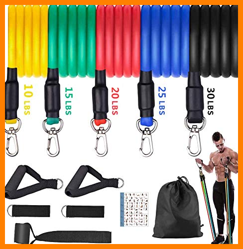 【 Mejor precio en oferta de 】✔️ Newlemo Bandas de Resistencia, Conjunto de Gomas Elasticas Musculacion con 5 Bandas Resistencia, 2 Manijas, 2 Correas de Tobillo, Ancla de Puerta - Adecuado para Gimnasio en Casa, Gimnasio