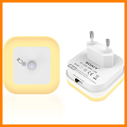【 Mejor precio en oferta de 】✔️ SOAIY Luz nocturna LED regulable con Sensor de movimiento, Luz de orientación Ajustable con 3 modos (Auto/ON/OFF) para baños, pasillos, habitaciones infantiles, dormitorios (2 PCS Blanco Cálido)