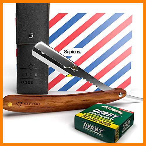【 Mejor precio en oferta de 】✔️ Navaja de Afeitar de Barbero Tradicional de Sapiens - 1 Año de Afeitado - Set con Accesorio Profesional de Afeitado de Barba, Estuche, y 100 Cuchillas Derby Professional