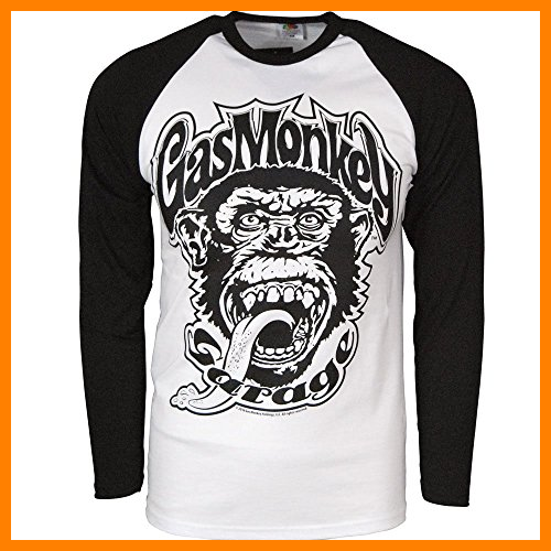 【 Mejor precio en oferta de 】✔️ Officially Licensed Merchandise Gas Monkey Garage 04 Baseball Long Sleeve (Black/White), Large