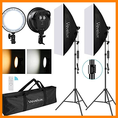 【 Mejor precio en oferta de 】✔️ Vevelux Foco Fotografía 48W, LED Softbox, Kit Iluminación con 2 Luces 50x70cm de Temperatura Regulable 3000K-5500K y Luz Continua para Fotos, Retratos, Filmación, Estudio
