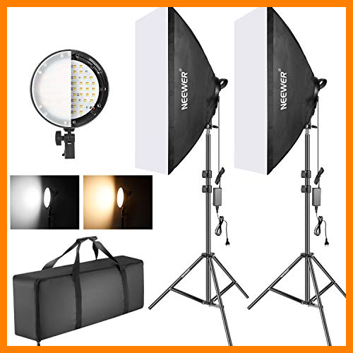 【 Mejor precio en oferta de 】✔️ Neewer Kit Iluminación Softbox con LED Regulable Bicolor: Softbox Estudio 50x68cm Cabezal Luz LED Regulable 45W con 2 Temperaturas Color y Soporte Luz para Estudio Fotográfico Retratos