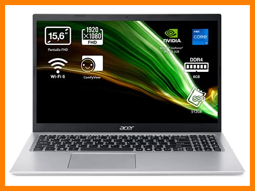 【 Mejor precio en oferta de 】✔️ Acer Aspire 5 A515-56G - Ordenador Portátil 15.6" Full HD (Intel Core i7-1165G7, 8 GB RAM, 512 GB SSD, NVIDIA GeForce MX350 2GB, ComfyView, Sin OS) Color Plata, Teclado QWERTY Español