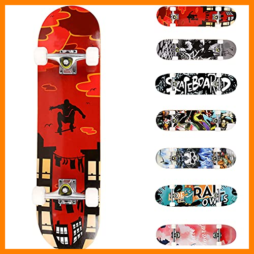 【 Mejor precio en oferta de 】✔️ WeSkate Completo Skateboard para Principiantes, 80 x 20 cm 7 Capas Monopatín de Madera de Arce con rodamientos ABEC-7 Tabla de Skateboard para Niñas Niños Adolescentes Adultos