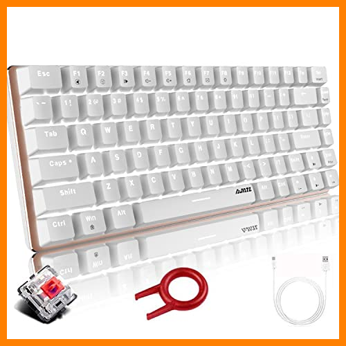【 Mejor precio en oferta de 】✔️ Teclado mecánico, AK33 Teclado mecánico para juegos con cable USB retroiluminado con LED blanco, Teclado compacto para juegos de 82 teclas con teclas anti-efecto fantasma(Interruptor rojo, blanco)