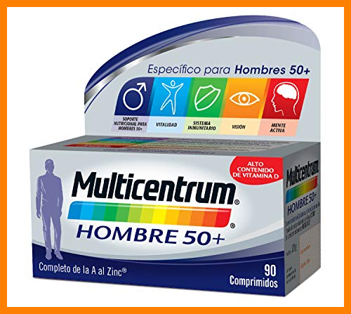 【 Mejor precio en oferta de 】✔️ Multicentrum Hombre 50+ Complemento Alimenticio Multivitaminas con 13 Vitaminas y 11 Minerales, Alto Contenido de Vitamina D, Sin Gluten, 90 Comprimidos