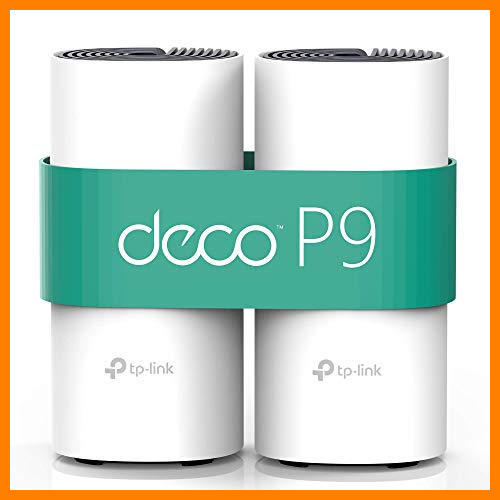 【 Mejor precio en oferta de 】✔️ TP-Link Deco P9 (2-Pack) - PLC Wi-Fi Mesh Híbrido con Powerline, adecuado para Paredes Gruesas, Powerline AV1000 + WiFi AC1200, Cobertura de hasta 370 ㎡, 2xPuerto Gigabit, CPU Qualcomm