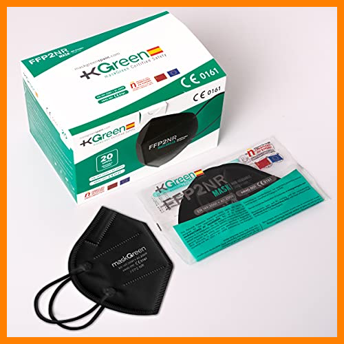 【 Mejor precio en oferta de 】✔️ Maskgreen - Mascarilla FFP2 Negra - Caja 20 Unidades - Mascarillas FFP2 Homologadas CE - Fabricadas en España - Normativa UNE-EN 149:2001 + A1:2009 | +KGREEN