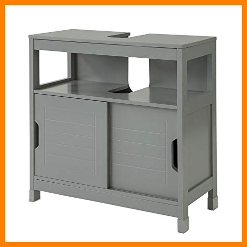 【 Mejor precio en oferta de 】✔️ SoBuy FRG128-SG Mueble para Debajo del Lavabo Armario de Baño de Suelo 1 Estante y 2 Puertas Correderas 60 * 30 * 61 cm ES