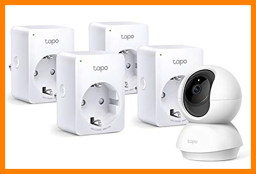 【 Mejor precio en oferta de 】✔️ TP-Link - Cámara IP WiFi y Webcam, admite Tarjeta SD de hasta 128 GB, FHD 1080p + TP-Link Tapo P100 4-Pack - WiFi Enchufe Inteligente Mini