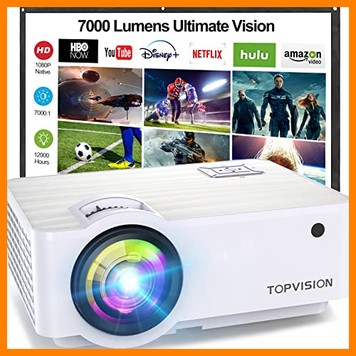 【 Mejor precio en oferta de 】✔️ TOPVISION Proyector Cine en Casa de 7000 Lúmenes, 1080P Nativo Mini Proyector Portátil, Proyector LCD 1080P Full HD de 120000 Horas con Pantalla Máx de 300", Compatible con HDMI/VGA/USB/AV/SD