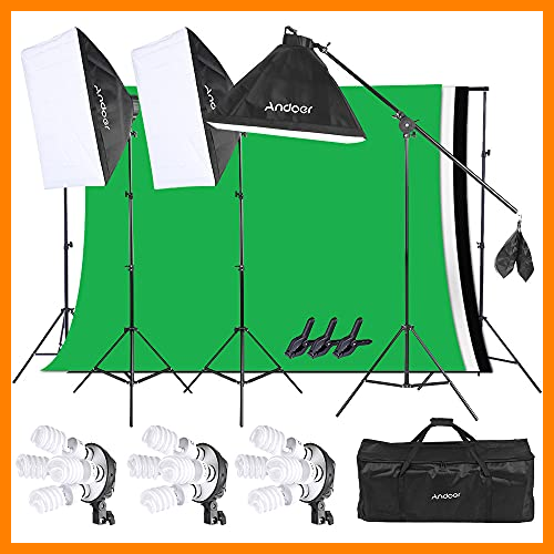 【 Mejor precio en oferta de 】✔️ Andoer Iluminación Fotográfica Softbox Kit,Sistema de Montaje de Estudio Fotográfico con 2 * 3 Metros Sistema de Soporte de Fondo 45W 5500k Softbox Iluminación Continua para Fotografía