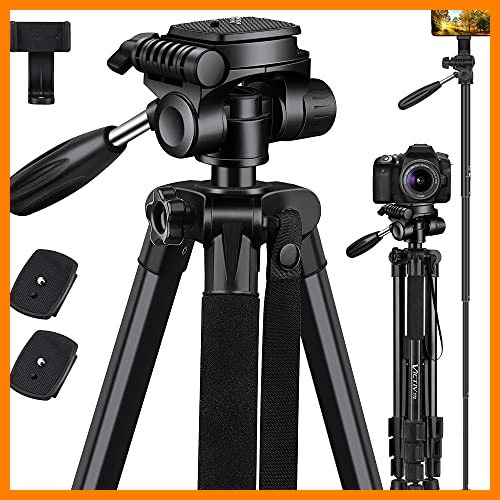 【 Mejor precio en oferta de 】✔️ Trípode de Cámara de Movil, Victiv 2 en 1 Ligero Aluminio Trípode Monopie, Trípode Vídeo Canon/Nikon/Sony DSLR, con 2 Placas Liberación Rápida y Soprtre de Teléfono - Negro
