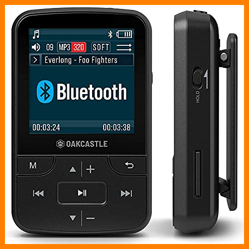 【 Mejor precio en oferta de 】✔️ OAKCASTLE MP200 Reproductor MP3 de 8 GB | Reproductor de música portátil con Bluetooth y conectividad para Auriculares | Radio FM y Ranura Micro SD