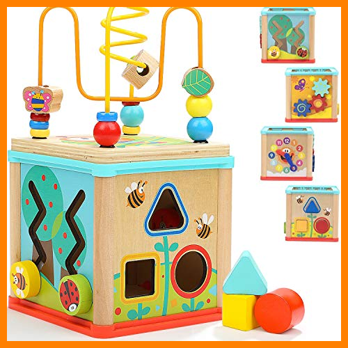 【 Mejor precio en oferta de 】✔️ TOP BRIGHT Cubo de Actividades 5 en 1 - Centro de Actividad de Madera para Bebés y Niños de 1, 2 años de Edad - Centro Educativo - Laberinto, Engranajes y Bloques - Juguete Divertido para Niños Niñas