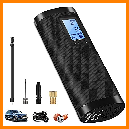 【 Mejor precio en oferta de 】✔️ VEEAPE Compresor de Aire Portátil con Batería Recargable 2000 mAh, Mini Bomba de Bicicleta electrica, Multifuncional para Coche, Moto, Pelotas y etc, con Pantalla LCD Digital y Linterna LED