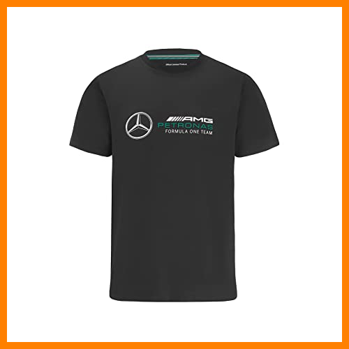 【 Mejor precio en oferta de 】✔️ MERCEDES AMG PETRONAS Camiseta oficial de Fórmula 1 de Fórmula 1, gran logotipo, Negro , S