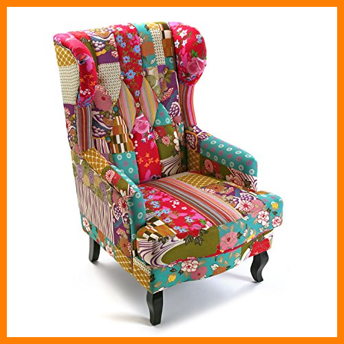 【 Mejor precio en oferta de 】✔️ Versa Pink Patchwork Butaca Orejera para Salón o Dormitorio. Sillón Lectura Diseño Vintage, Chesterfield con Apoyabrazos, Medidas (Al x L x An) 103 x 79 x 62 cm, Algodón y Madera, Color Rosa