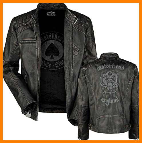 【 Mejor precio en oferta de 】✔️ Motörhead England Hombre Chaqueta de Cuero Negro XXL, 100% cuero, Regular
