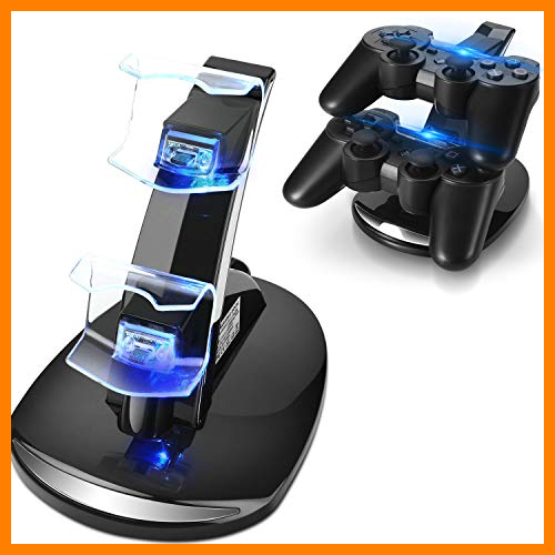 【 Mejor precio en oferta de 】✔️ TNP PS3 - Soporte para mando Sony Playstation 3 (3 cargas, 2 niveles de base de acoplamiento y 2 puertos USB PS3, compatible con indicadores LED, color negro delgado