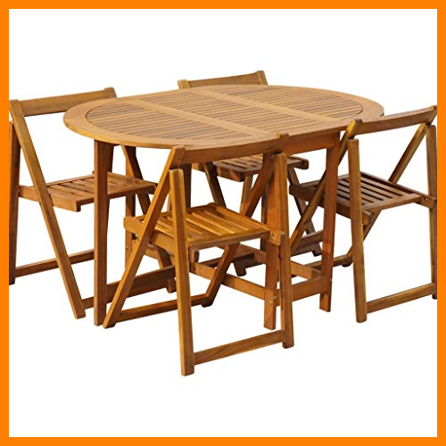 【 Mejor precio en oferta de 】✔️ Tidyard Set de Muebles de Jardín Plegable Mesas y Sillas de Jardin Plegable 5 Piezas de Madera de Acacia