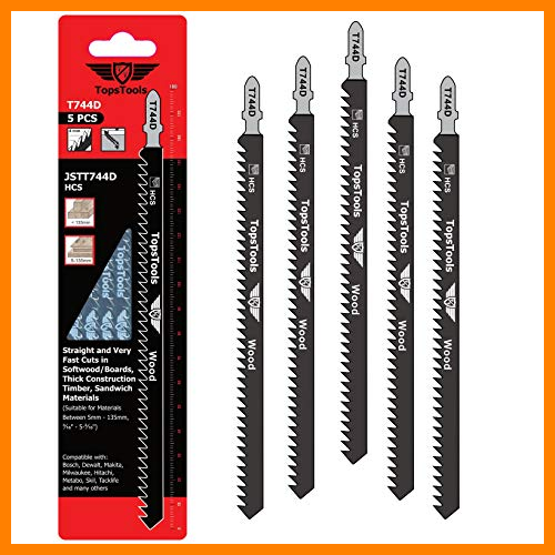 【 Mejor precio en oferta de 】✔️ TopsTools JSTT744D T744D - Juego de 5 hojas de sierra de calar para cortar madera (180 mm) de manera limpia y rápida, compatible con Bosch, Dewalt, Milwaukee y muchas más marcas