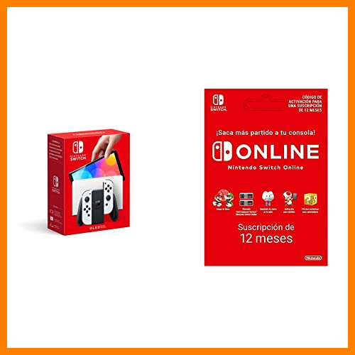【 Mejor precio en oferta de 】✔️ Nintendo Switch (versión OLED) Blanca + Nintendo Switch Online - 12 Meses (Código de descarga)
