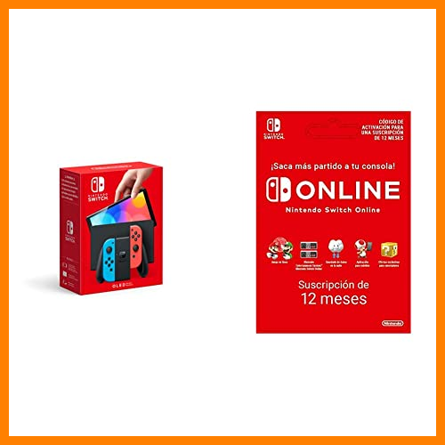 【 Mejor precio en oferta de 】✔️ Nintendo Switch (versión OLED) Azul Neón/Rojo Neón + Nintendo Switch Online - 12 Meses (Código de descarga)