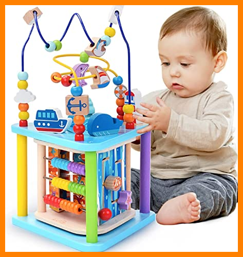 【 Mejor precio en oferta de 】✔️ NUKied Cubo Multifuncionales de Actividades de Madera 4 en 1 para Niños|Juegos Educativos Niños Cubo Actividades Bebe Rompecabezas De Ábaco De Laberinto De Multiplicación para Regalo De Bebé