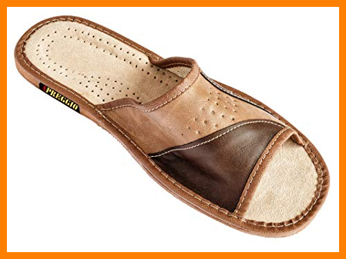 【 Mejor precio en oferta de 】✔️ APREGGIO Pantuflas para hombre, ligeras, naturales, 100% piel, producto natural, hechas a mano, color marrón, suela fija, comodidad y suavidad, marrón, 42 EU
