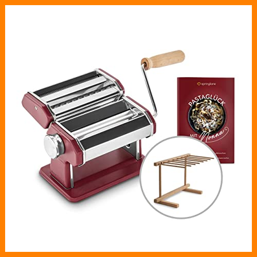 【 Mejor precio en oferta de 】✔️ SPRINGLANE Máquina de fideos manual Nonna, Acero inoxidable, Máquina para hacer pasta, incluye secador de pasta y 3 accesorios para cortar espaguetis, lasaña, tallarines - rojo