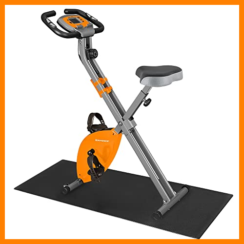 【 Mejor precio en oferta de 】✔️ SONGMICS Bicicleta Estática, Bicicleta Plegable, 8 Niveles de Resistencia Magnética, con Alfombrilla, Sensor de Pulso, Soporte Telefónico, 100 kg Máx. Naranja SXB11OG