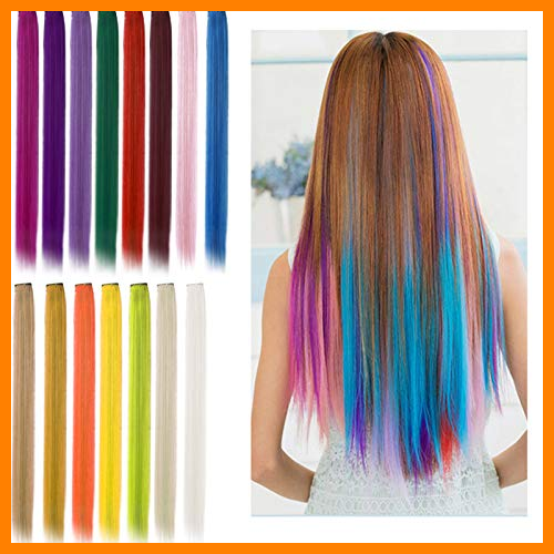 【 Mejor precio en oferta de 】✔️ Viesap Extensiones De Cabello, 15 Pcs Arco Iris Clip De Color Pelucas Lacio Clip Sintético Hair Extensions Accesorios De Pelo Diy Decoración Cosplay Fiestas Party, Morado, Azul, Etc.