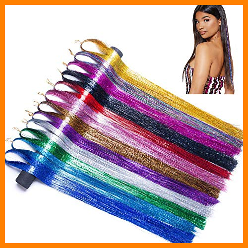 【 Mejor precio en oferta de 】✔️ NATUCE 4800 Piezas Pelo de Oropel, 12 Colores 120CM Hilos de Extensión de Pelo Brillante, Cabello Oropel, Kit de Extensión de Pelo, Extensión de Cabello de Oropel Brillante para Niñas Mujeres