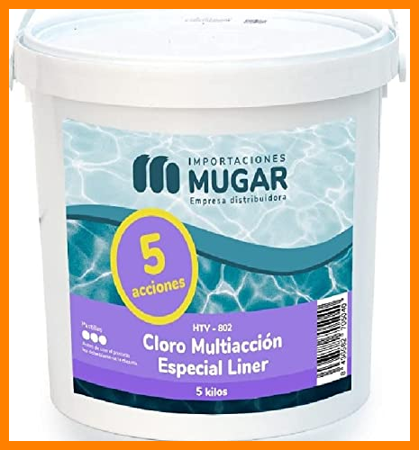 【 Mejor precio en oferta de 】✔️ MUGAR- Cloro 5 KGS Multiacción Especial Liner 5 Efectos para Piscinas de Liner- Envase de 5kg en Pastillas 200 gr SIN Cobre para Tratamiento Piscinas