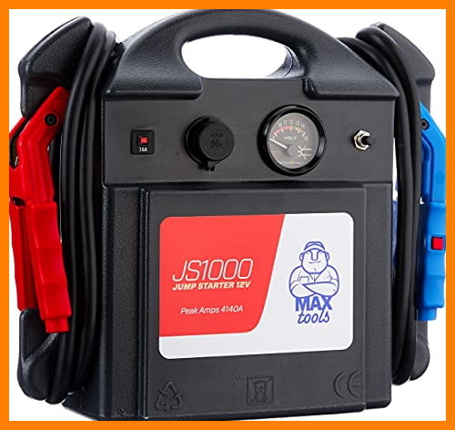 【 Mejor precio en oferta de 】✔️ MAXTOOLS JS1000, Arrancador y Batería de Emergencia para Turismos y Furgonetas, 4140A, para Motores de Gasolina y Gasóleo, Jump Starter, Booster, con Linterna LED y Puerto USB