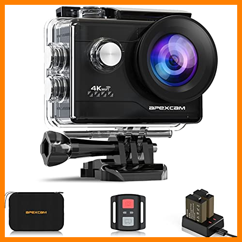 【 Mejor precio en oferta de 】✔️ Apexcam Cámara Deportiva 4K 20MP WiFi Cámara subacuática Ultra HD Impermeable 40M Action Camera 2.0'LCD 170° Gran Angular 2.4G Remoto 2 baterías de 1050mAh y Accesorios Multiples