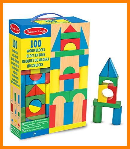 【 Mejor precio en oferta de 】✔️ Melissa & Doug Bloques de madera, 100 piezas, Juguetes de desarrollo, Juego clásico, 3+, Regalo adecuado para niños y niñas