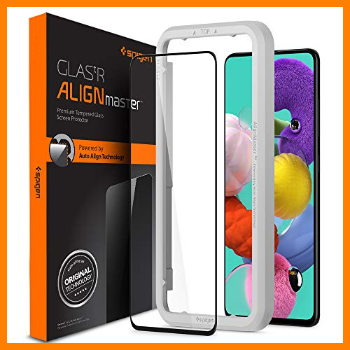 【 Mejor precio en oferta de 】✔️ Spigen AlignMaster Cobertura Completa Protector Pantalla para Samsung Galaxy A51-1 Unidad