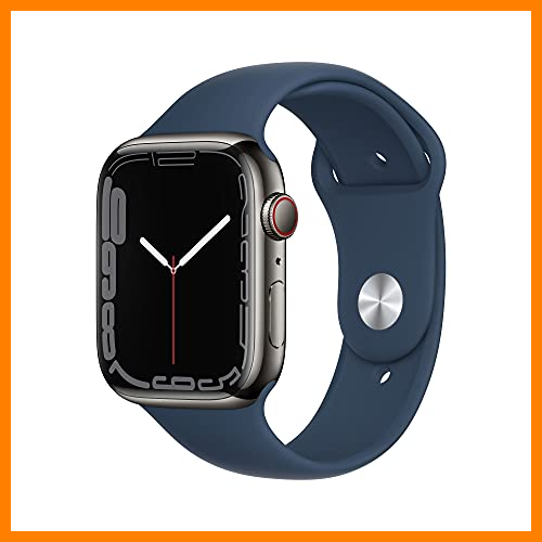 【 Mejor precio en oferta de 】✔️ Apple Watch Series 7 (GPS + Cellular) - Caja de Acero Inoxidable en Grafito de 45 mm - Correa Deportiva en Color Abismo - Talla única