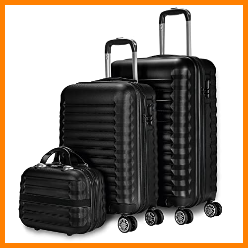 【 Mejor precio en oferta de 】✔️ NUMADA-Juego de Maletas Rígidas 3pzs. Mod. Newteck Maleta Cabina 53cm, Maleta Mediana 63cm y Neceser. Set de Maletas de Viaje ABS Eco Friendly, 4 Ruedas Dobles, Resistentes, Ligeras y Seguras (Negro)