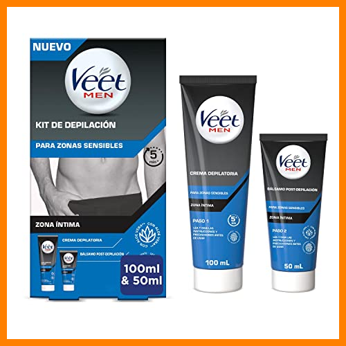 【 Mejor precio en oferta de 】✔️ Veet Men Kit de Depilación para Zonas Íntimas del Cuerpo, Crema Depilatoria Hombre 100 ml y Bálsamo Post-Depilación 50 ml