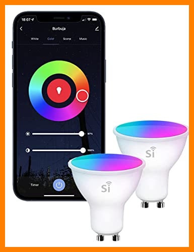 【 Mejor precio en oferta de 】✔️ Si Smart - Bombilla inteligente Led Wifi Gu10 App Smart Life, Compatibles con Alexa, Google Home, Multicolor, Luz Fría a Cálida, intensidad Regulable - Pack 2 Bombillas intelingentes Gu10