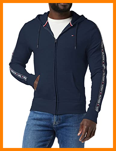【 Mejor precio en oferta de 】✔️ Tommy Hilfiger Logo Tape Hoody Sudadera con Capucha y Cinta Distintiva, Azul (Navy Blazer), Large para Hombre