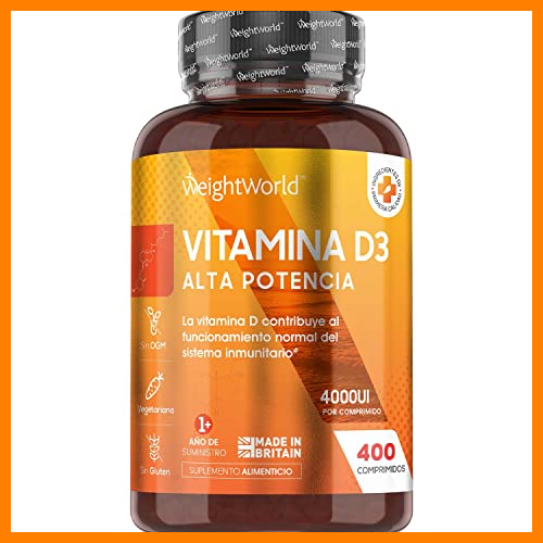 【 Mejor precio en oferta de 】✔️ Vitamina D3 4000 UI Dosis Alta - 400 Días de Suministro, Vitamina D Colecalciferol Vegetariano Contribuye a la Función Normal del Sistema Inmunológico, Para los Músculos y Huesos, 400 Comprimidos