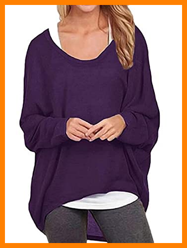 【 Mejor precio en oferta de 】✔️ Mujer Manga de Murciélago Irregular Jersey Tallas Grandes Casual Tops Suéter Suelta Camiseta Manga Larga Púrpura XXL